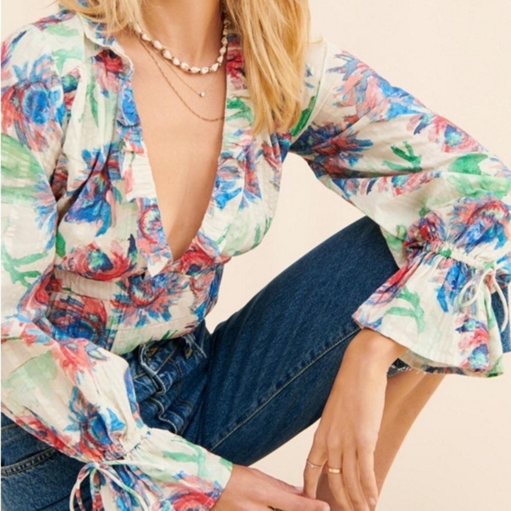 Anthropologie Floral Banded Blouse Size XS - Picture 3 of 15